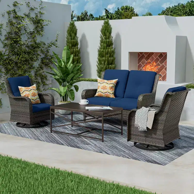 UPTIOT 4-Piece Outdoor Lounge Set with Swivel Rocking Chairs, Double Sofa & Rectangle Table
