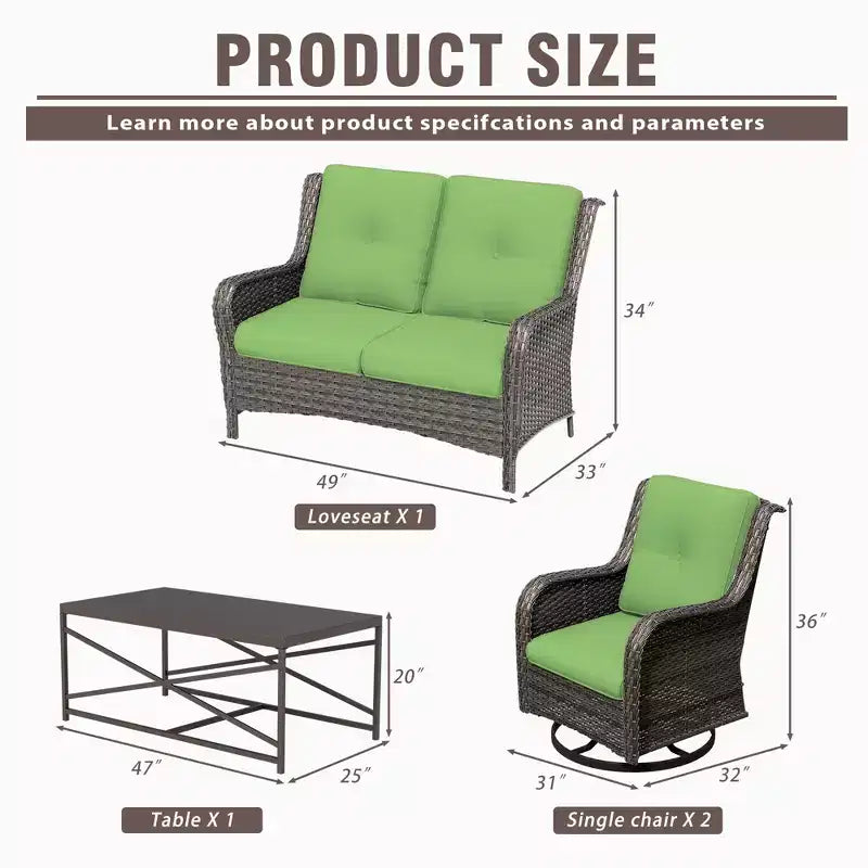 UPTIOT 4-Piece Outdoor Lounge Set with Swivel Rocking Chairs, Double Sofa & Rectangle Table
