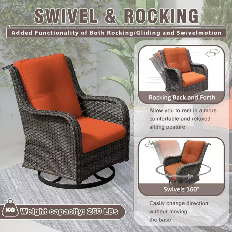 UPTIOT 4-Piece Outdoor Lounge Set with Swivel Rocking Chairs, Double Sofa & Rectangle Table