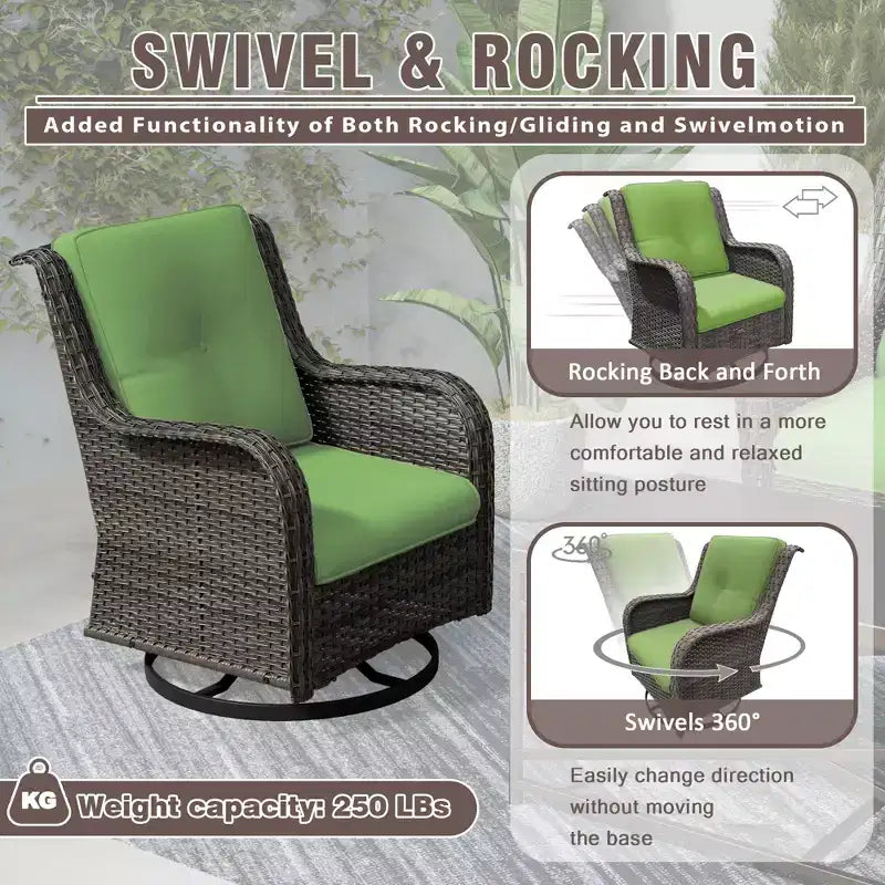 UPTIOT 4-Piece Outdoor Lounge Set with Swivel Rocking Chairs, Double Sofa & Rectangle Table