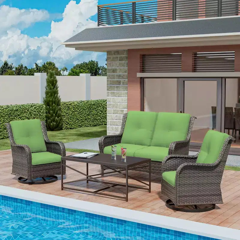UPTIOT 4-Piece Outdoor Lounge Set with Swivel Rocking Chairs, Double Sofa & Rectangle Table