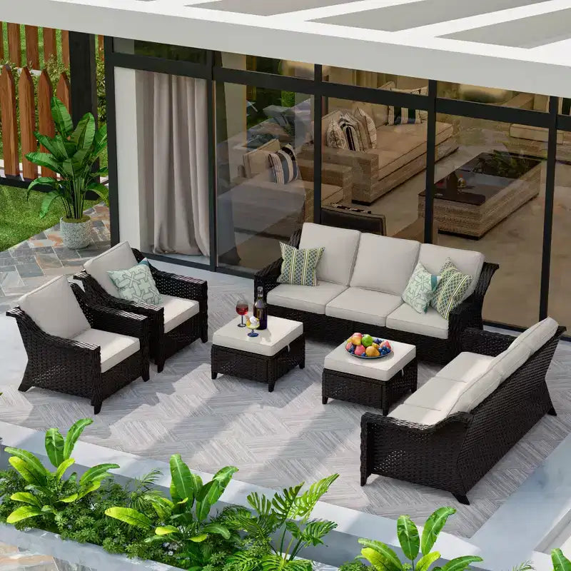 UPTIOT 6-Piece Outdoor Patio Set with Two 3-Seat Sofas, Two Chairs & Two Ottomans