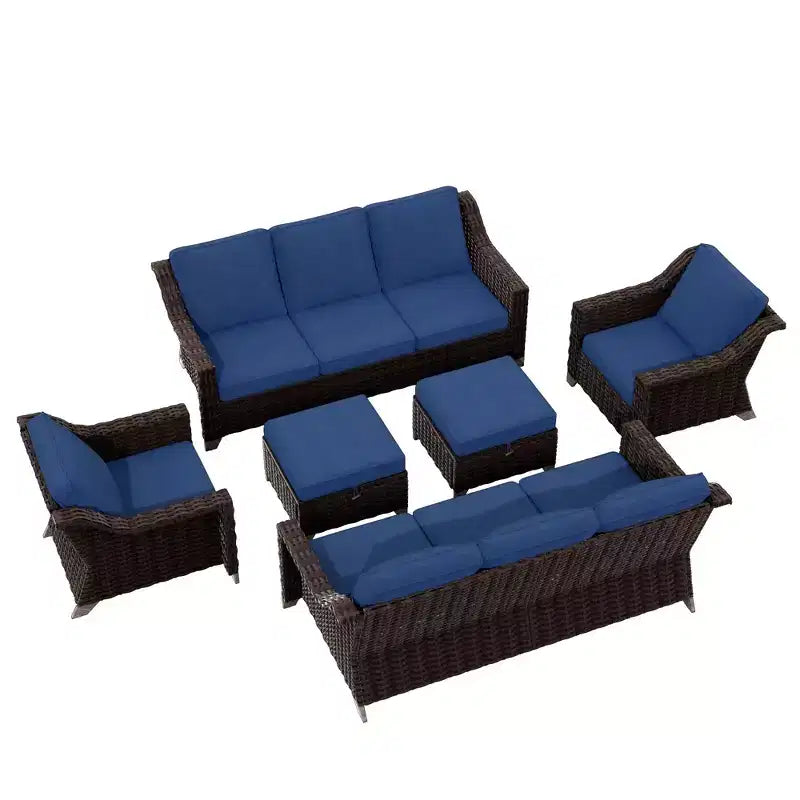UPTIOT 6-Piece Outdoor Patio Set with Two 3-Seat Sofas, Two Chairs & Two Ottomans
