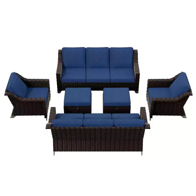 UPTIOT 6-Piece Outdoor Patio Set with Two 3-Seat Sofas, Two Chairs & Two Ottomans