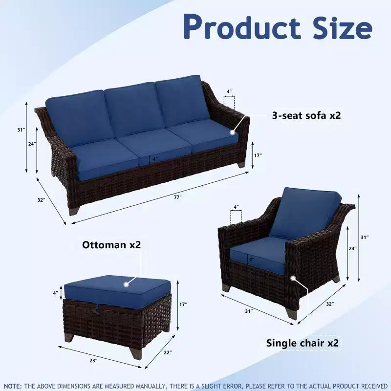 UPTIOT 6-Piece Outdoor Patio Set with Two 3-Seat Sofas, Two Chairs & Two Ottomans