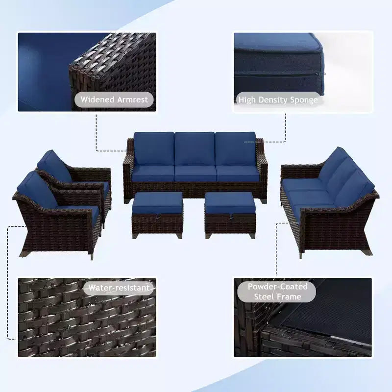 UPTIOT 6-Piece Outdoor Patio Set with Two 3-Seat Sofas, Two Chairs & Two Ottomans