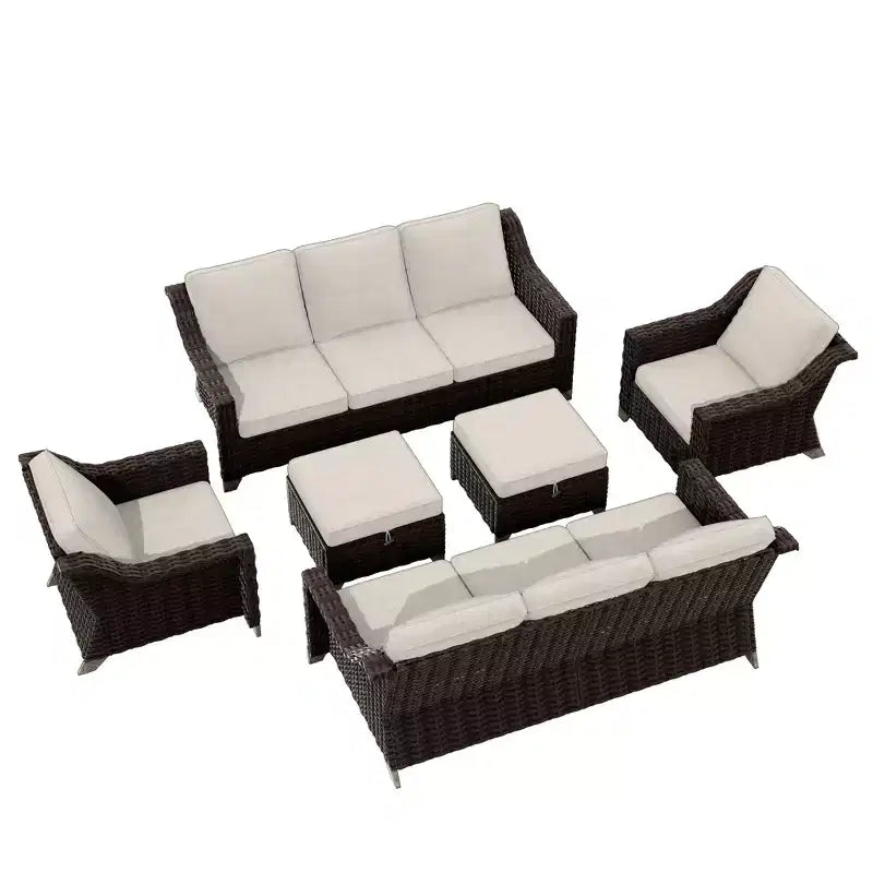 UPTIOT 6-Piece Outdoor Patio Set with Two 3-Seat Sofas, Two Chairs & Two Ottomans