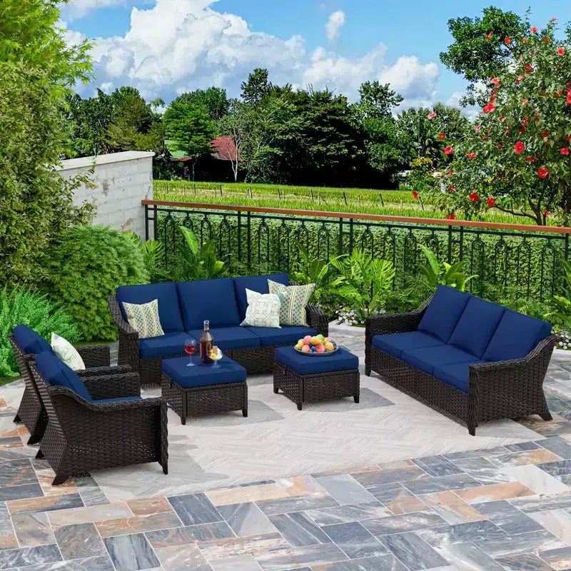 UPTIOT 6-Piece Outdoor Patio Set with Two 3-Seat Sofas, Two Chairs & Two Ottomans