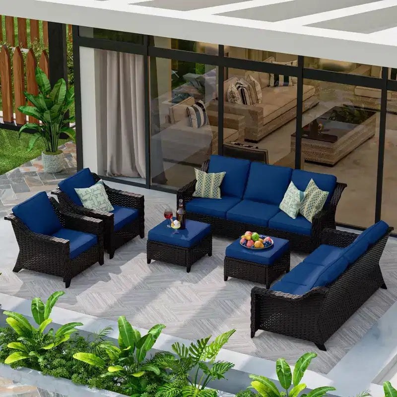 UPTIOT 6-Piece Outdoor Patio Set with Two 3-Seat Sofas, Two Chairs & Two Ottomans