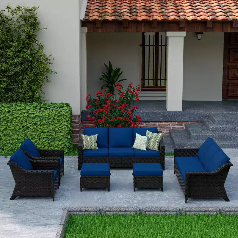 UPTIOT 6-Piece Outdoor Patio Set with Two 3-Seat Sofas, Two Chairs & Two Ottomans