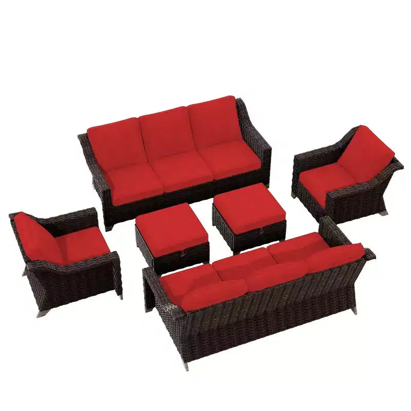 UPTIOT 6-Piece Outdoor Patio Set with Two 3-Seat Sofas, Two Chairs & Two Ottomans