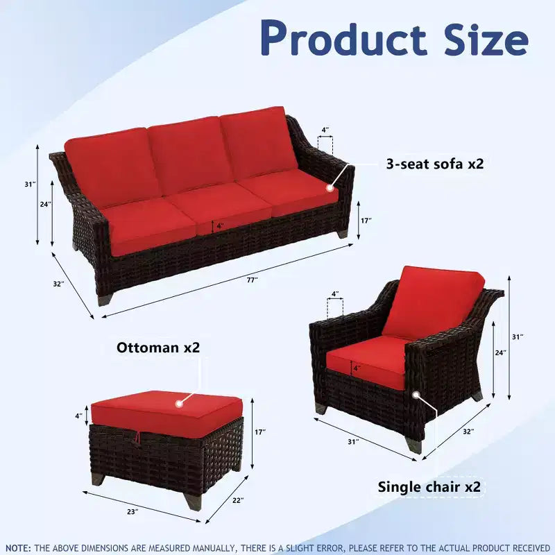 UPTIOT 6-Piece Outdoor Patio Set with Two 3-Seat Sofas, Two Chairs & Two Ottomans