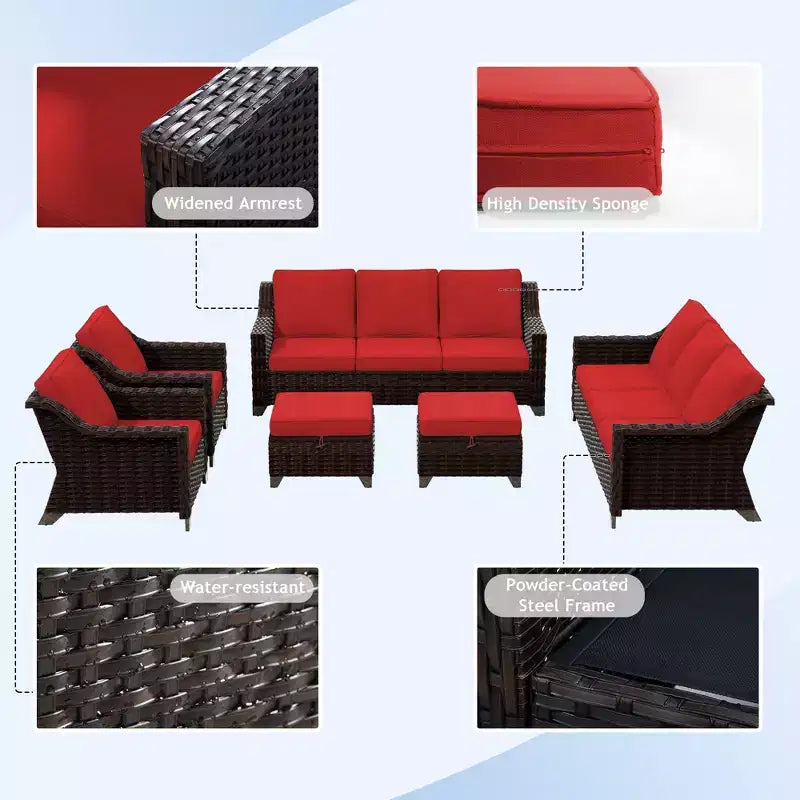 UPTIOT 6-Piece Outdoor Patio Set with Two 3-Seat Sofas, Two Chairs & Two Ottomans