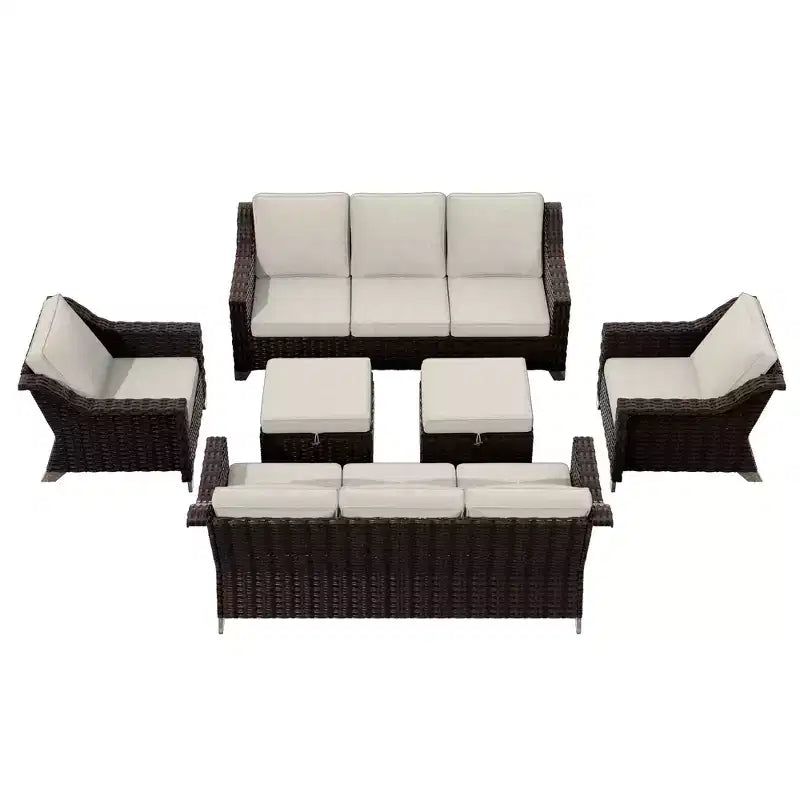 UPTIOT 6-Piece Outdoor Patio Set with Two 3-Seat Sofas, Two Chairs & Two Ottomans