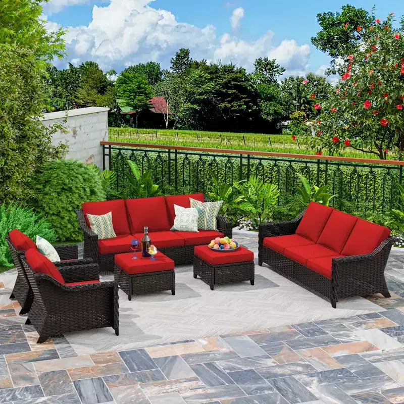 UPTIOT 6-Piece Outdoor Patio Set with Two 3-Seat Sofas, Two Chairs & Two Ottomans