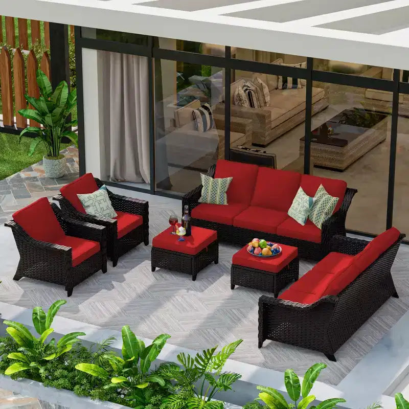 UPTIOT 6-Piece Outdoor Patio Set with Two 3-Seat Sofas, Two Chairs & Two Ottomans