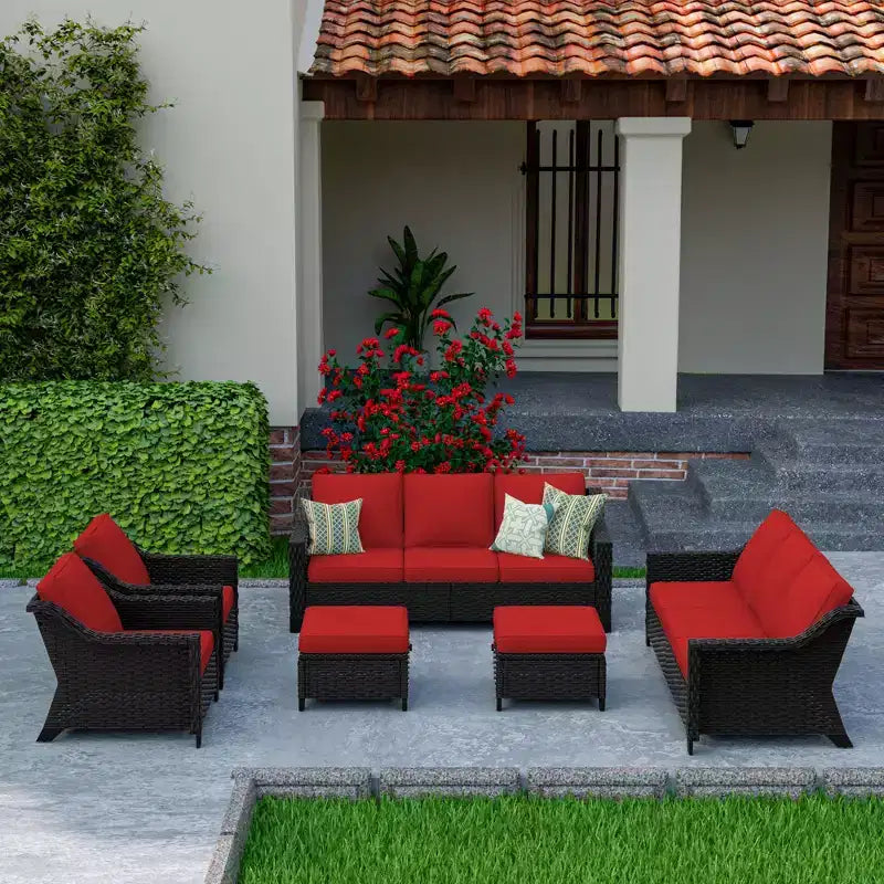 UPTIOT 6-Piece Outdoor Patio Set with Two 3-Seat Sofas, Two Chairs & Two Ottomans