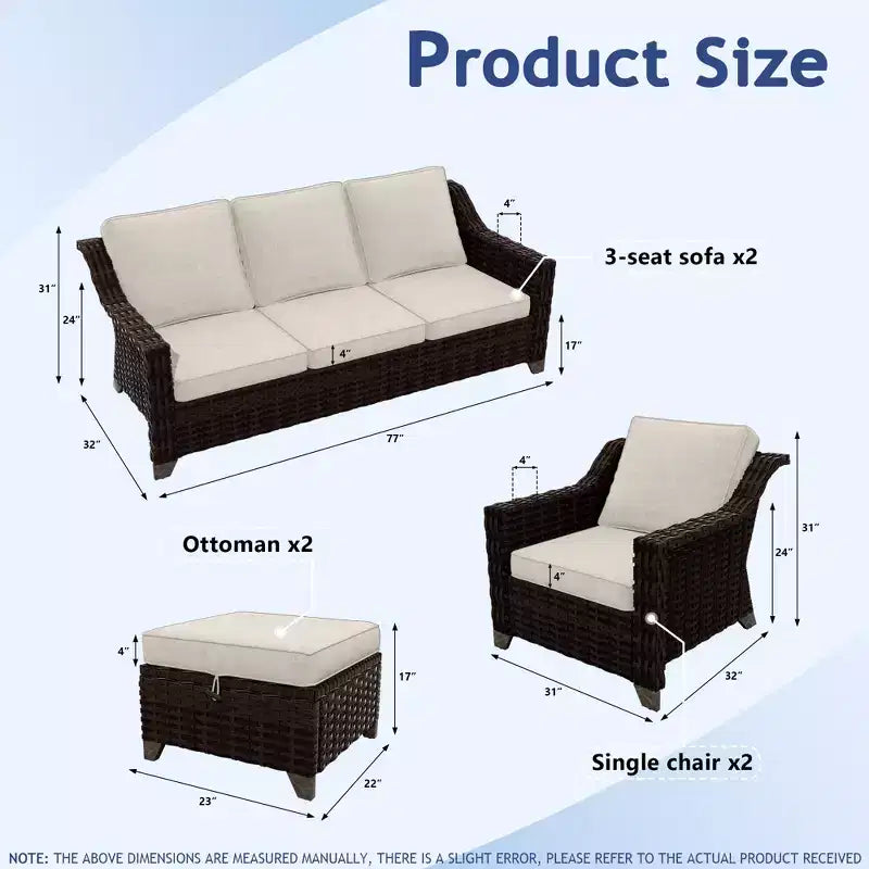 UPTIOT 6-Piece Outdoor Patio Set with Two 3-Seat Sofas, Two Chairs & Two Ottomans