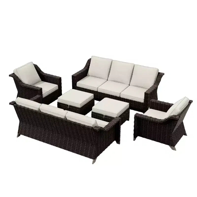 UPTIOT 6-Piece Outdoor Patio Set with Two 3-Seat Sofas, Two Chairs & Two Ottomans