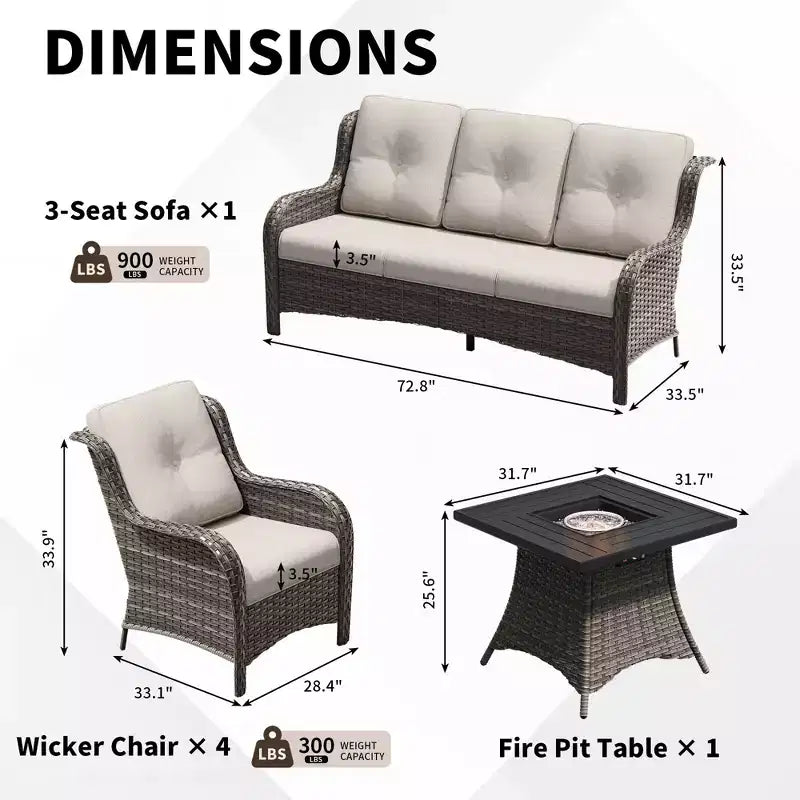 UPTIOT 7-Piece All-Weather Outdoor Fire Pit Set with 3-Seat Sofa, Chairs & Table