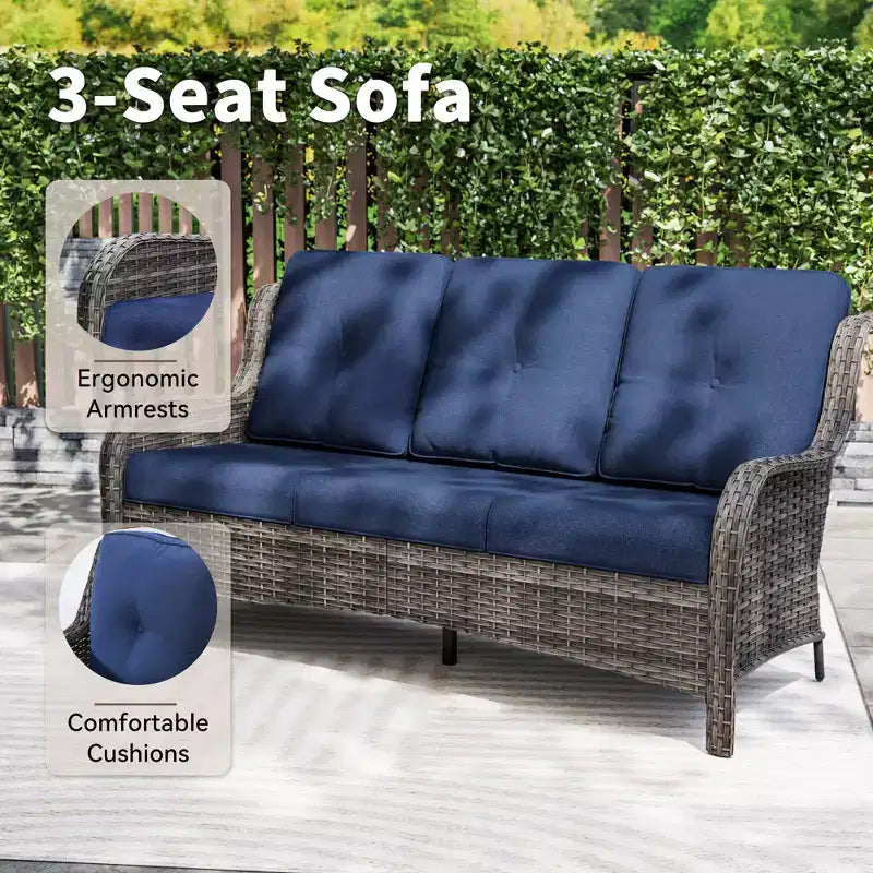 UPTIOT 7-Piece All-Weather Outdoor Fire Pit Set with 3-Seat Sofa, Chairs & Table