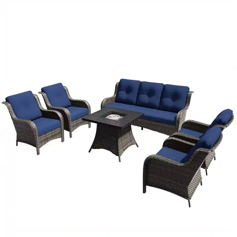 UPTIOT 7-Piece All-Weather Outdoor Fire Pit Set with 3-Seat Sofa, Chairs & Table