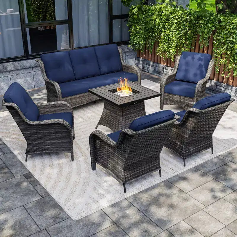UPTIOT 7-Piece All-Weather Outdoor Fire Pit Set with 3-Seat Sofa, Chairs & Table