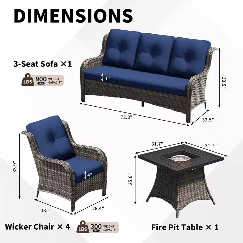 UPTIOT 7-Piece All-Weather Outdoor Fire Pit Set with 3-Seat Sofa, Chairs & Table