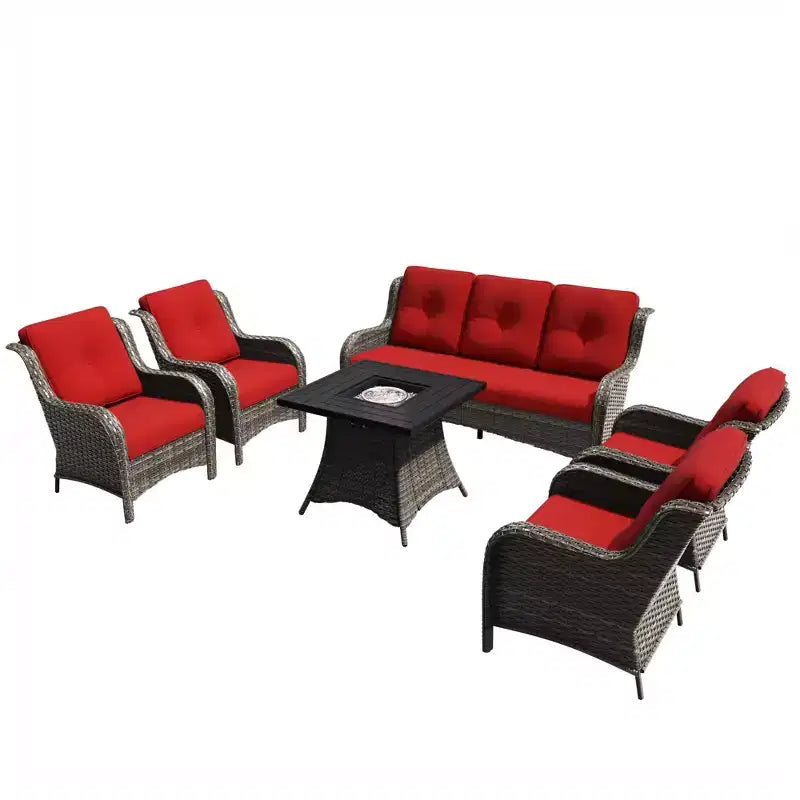 UPTIOT 7-Piece All-Weather Outdoor Fire Pit Set with 3-Seat Sofa, Chairs & Table