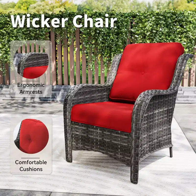 UPTIOT 7-Piece All-Weather Outdoor Fire Pit Set with 3-Seat Sofa, Chairs & Table