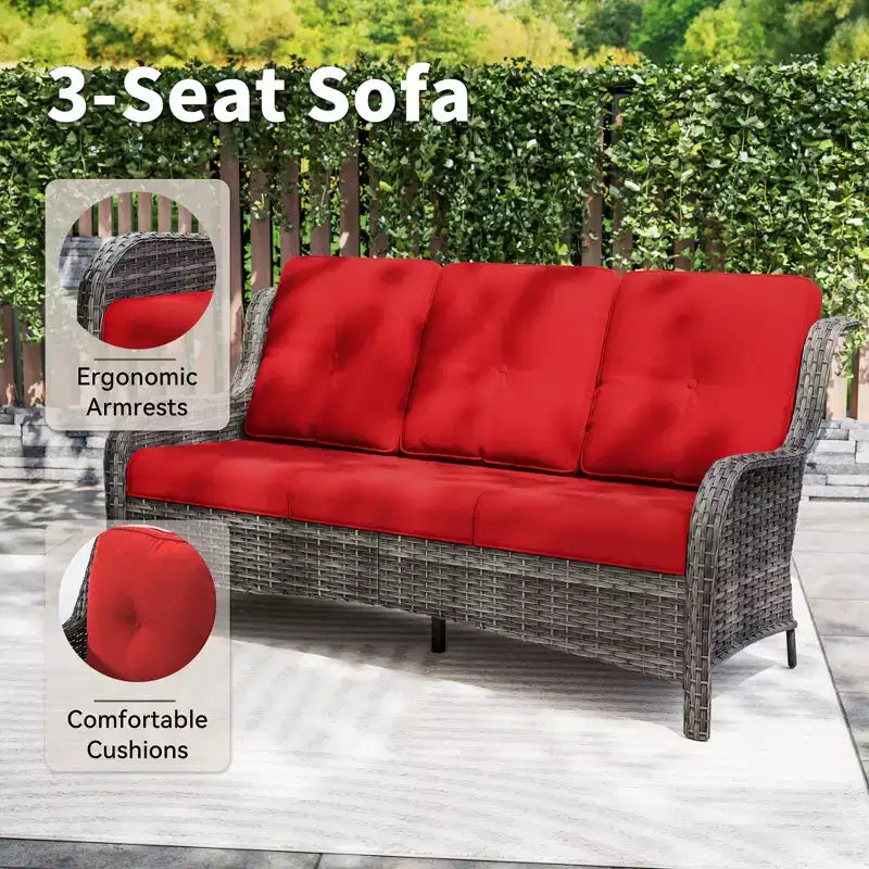 UPTIOT 7-Piece All-Weather Outdoor Fire Pit Set with 3-Seat Sofa, Chairs & Table