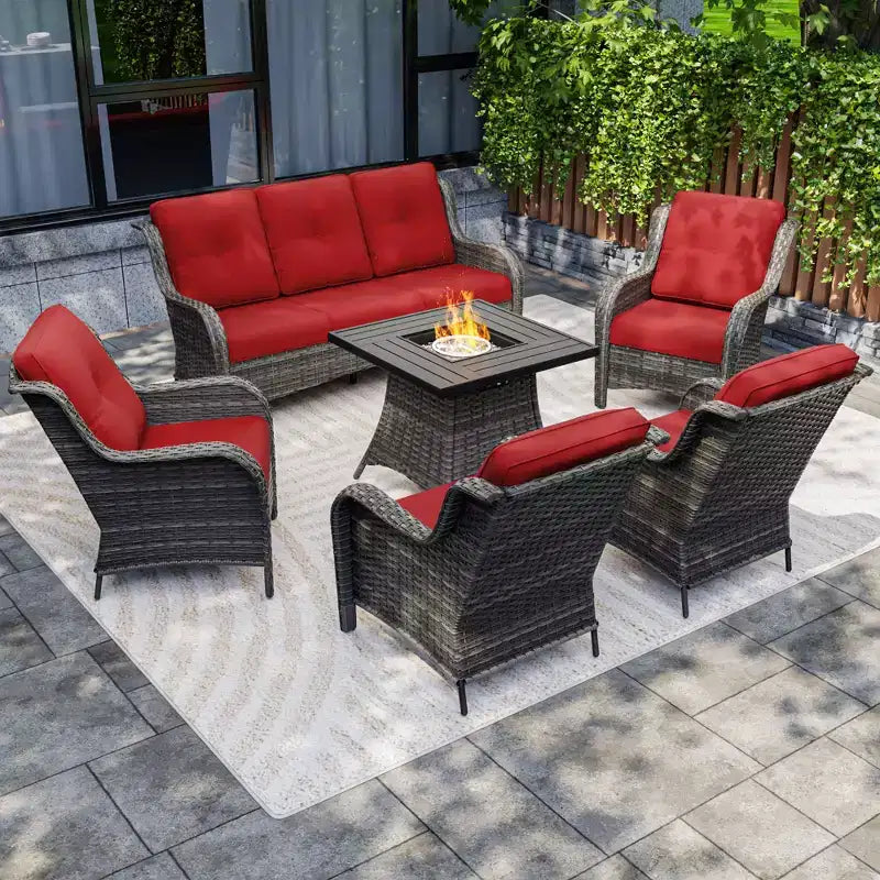 UPTIOT 7-Piece All-Weather Outdoor Fire Pit Set with 3-Seat Sofa, Chairs & Table