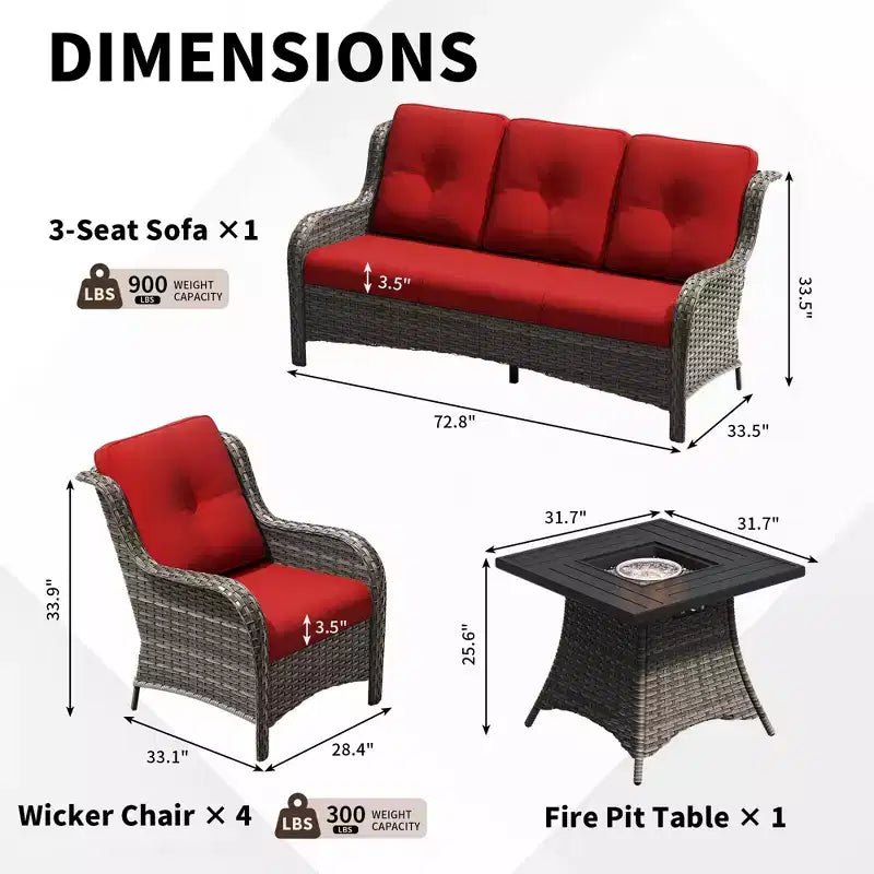 UPTIOT 7-Piece All-Weather Outdoor Fire Pit Set with 3-Seat Sofa, Chairs & Table