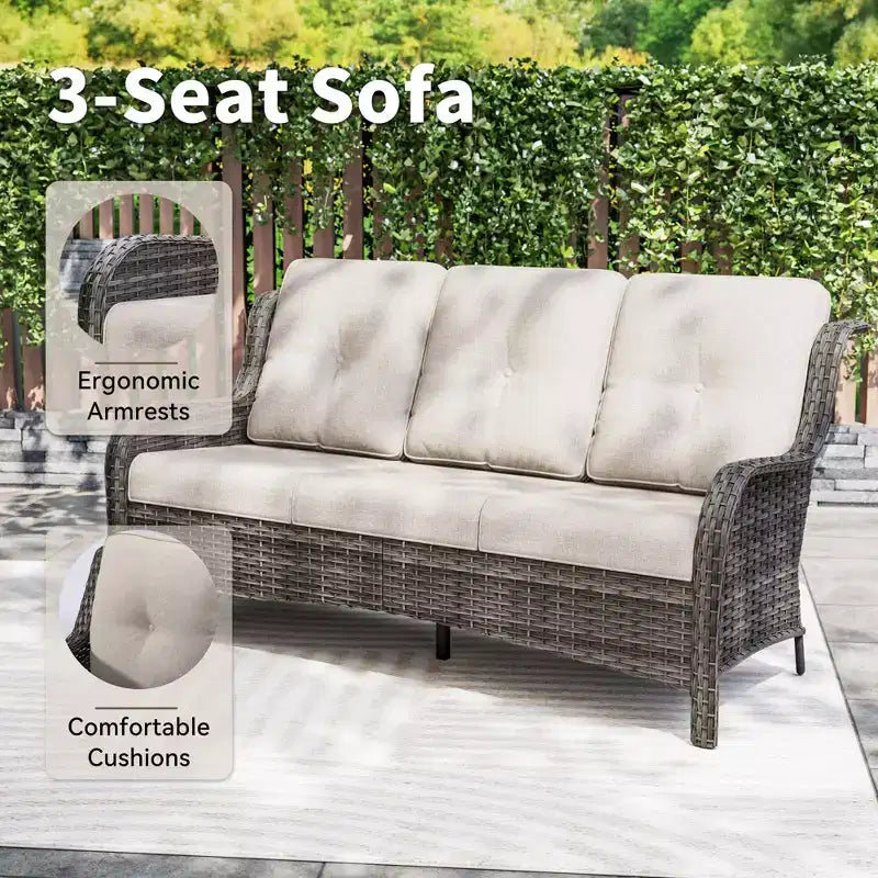 UPTIOT 7-Piece All-Weather Outdoor Fire Pit Set with 3-Seat Sofa, Chairs & Table