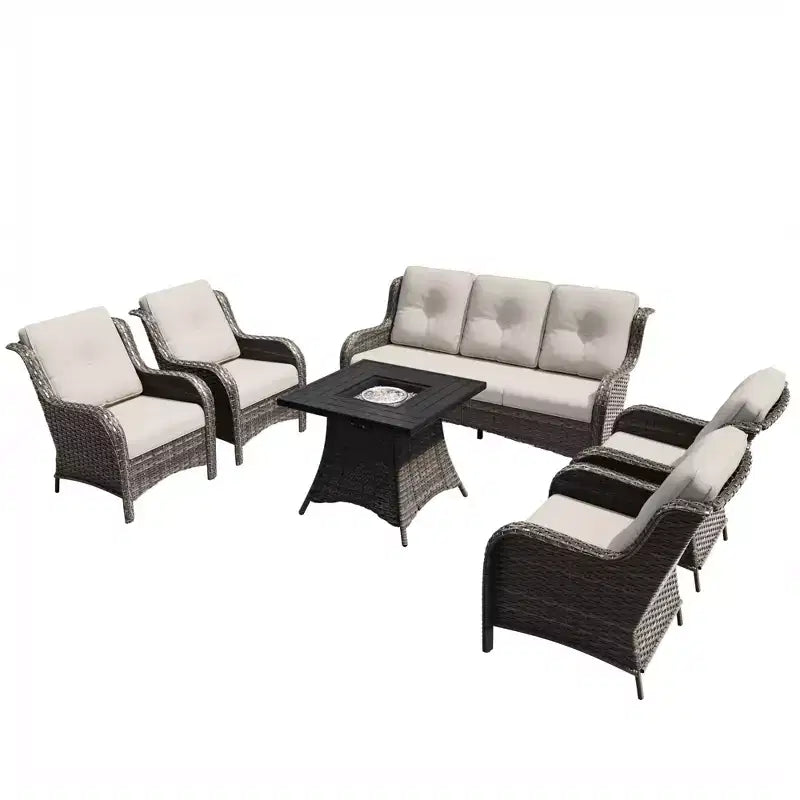 UPTIOT 7-Piece All-Weather Outdoor Fire Pit Set with 3-Seat Sofa, Chairs & Table