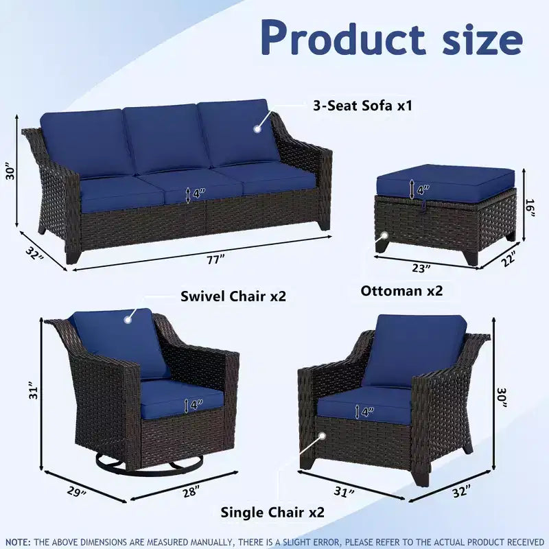 UPTIOT 7-Piece Outdoor Modular Set: 3-Seat Sofa, 2 Swivel Chairs, 2 Armchairs & 2 Ottomans