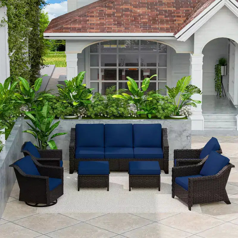 UPTIOT 7-Piece Outdoor Modular Set: 3-Seat Sofa, 2 Swivel Chairs, 2 Armchairs & 2 Ottomans