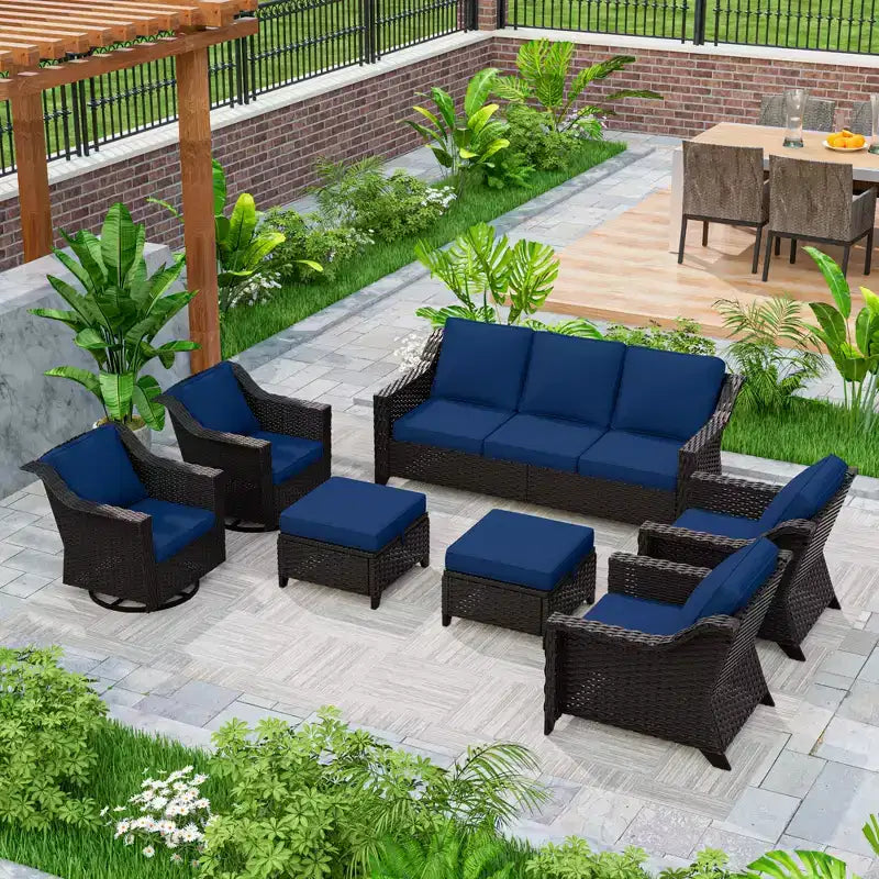UPTIOT 7-Piece Outdoor Modular Set: 3-Seat Sofa, 2 Swivel Chairs, 2 Armchairs & 2 Ottomans