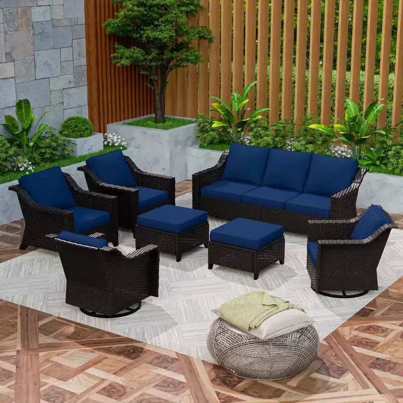 UPTIOT 7-Piece Outdoor Modular Set: 3-Seat Sofa, 2 Swivel Chairs, 2 Armchairs & 2 Ottomans