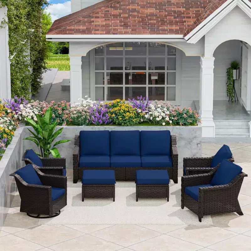 UPTIOT 7-Piece Outdoor Modular Set: 3-Seat Sofa, 2 Swivel Chairs, 2 Armchairs & 2 Ottomans