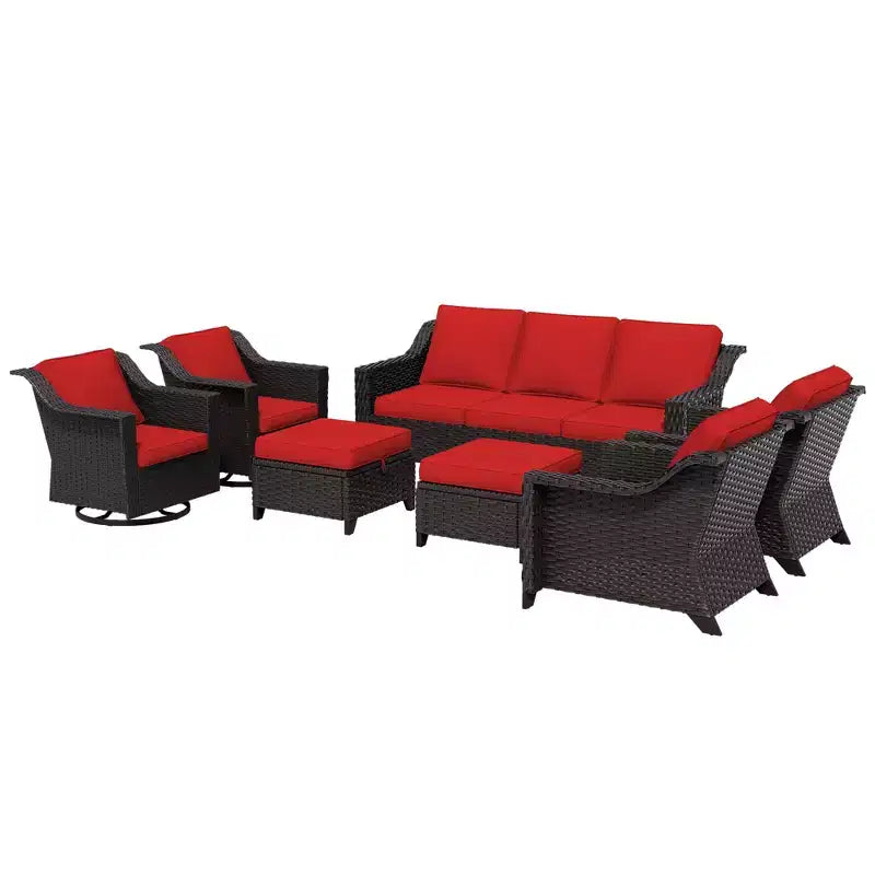 UPTIOT 7-Piece Outdoor Modular Set: 3-Seat Sofa, 2 Swivel Chairs, 2 Armchairs & 2 Ottomans