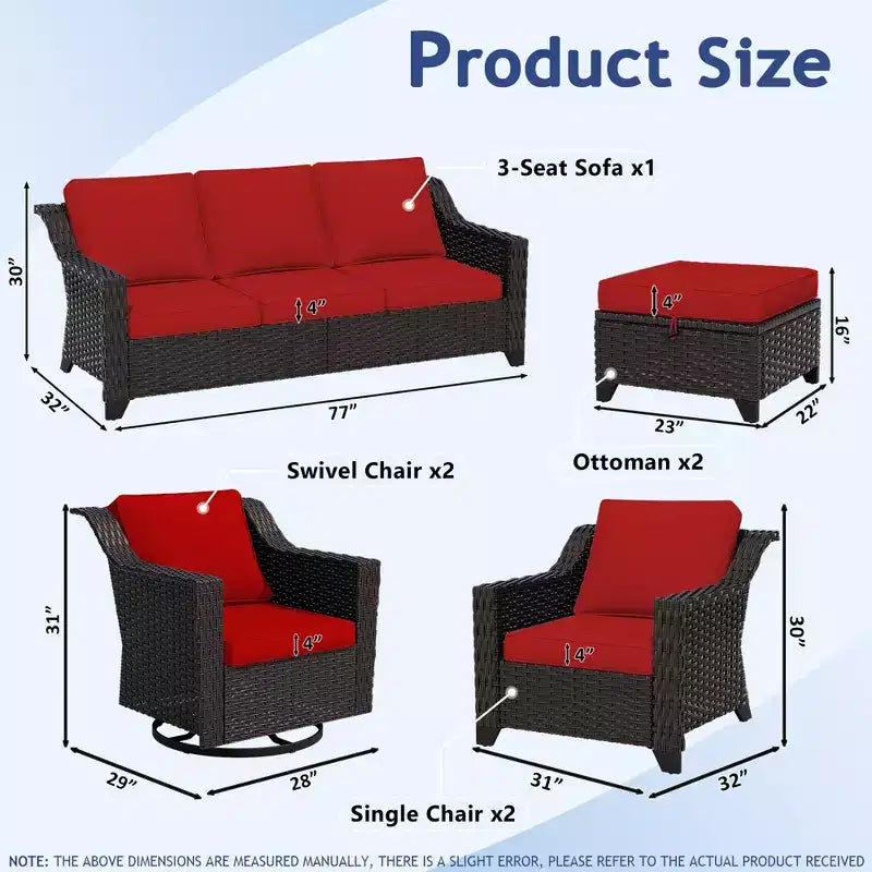 UPTIOT 7-Piece Outdoor Modular Set: 3-Seat Sofa, 2 Swivel Chairs, 2 Armchairs & 2 Ottomans