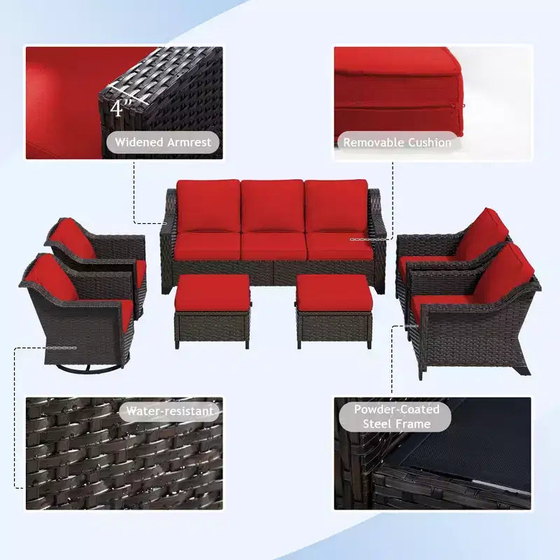 UPTIOT 7-Piece Outdoor Modular Set: 3-Seat Sofa, 2 Swivel Chairs, 2 Armchairs & 2 Ottomans