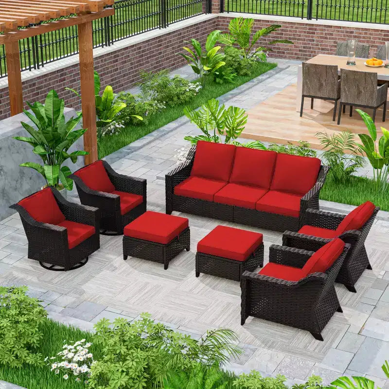 UPTIOT 7-Piece Outdoor Modular Set: 3-Seat Sofa, 2 Swivel Chairs, 2 Armchairs & 2 Ottomans