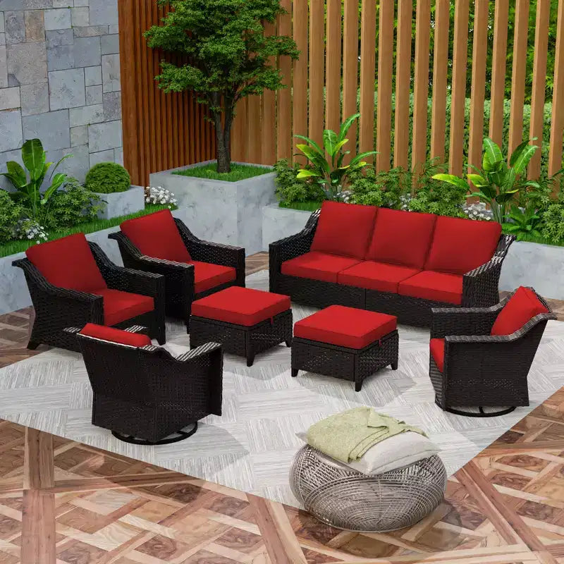 UPTIOT 7-Piece Outdoor Modular Set: 3-Seat Sofa, 2 Swivel Chairs, 2 Armchairs & 2 Ottomans