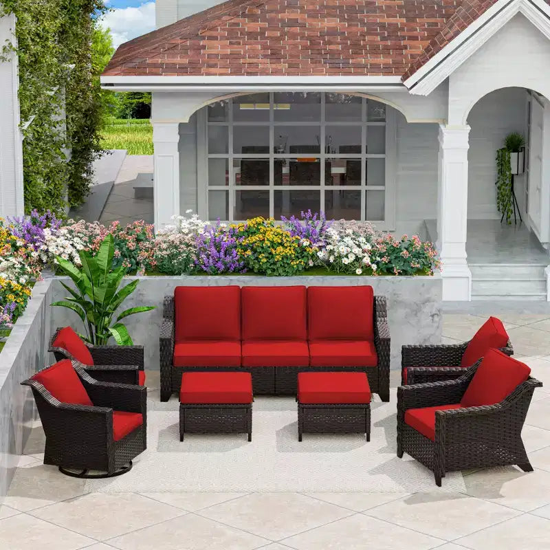 UPTIOT 7-Piece Outdoor Modular Set: 3-Seat Sofa, 2 Swivel Chairs, 2 Armchairs & 2 Ottomans