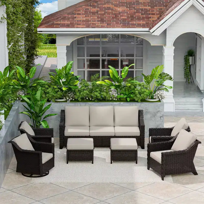 UPTIOT 7-Piece Outdoor Modular Set: 3-Seat Sofa, 2 Swivel Chairs, 2 Armchairs & 2 Ottomans