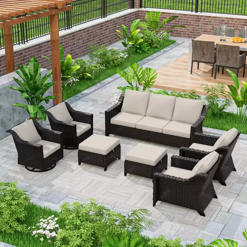 UPTIOT 7-Piece Outdoor Modular Set: 3-Seat Sofa, 2 Swivel Chairs, 2 Armchairs & 2 Ottomans