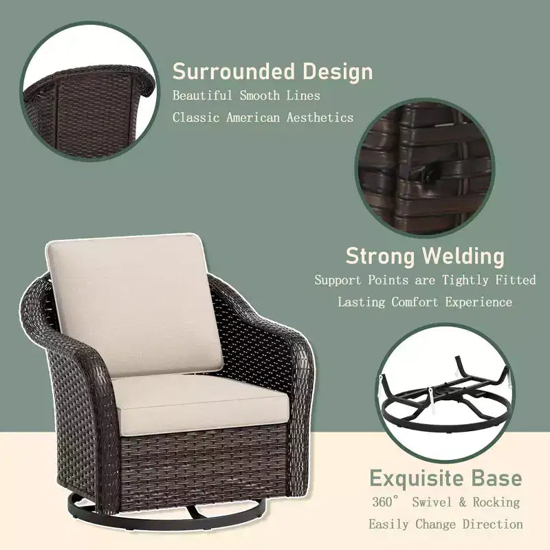UPTIOT 6-Piece Outdoor Set with 3-Seat Sofa, 2 Swivel Chairs, 2 Single Chairs & 50,000 BTU Grey Fire Table