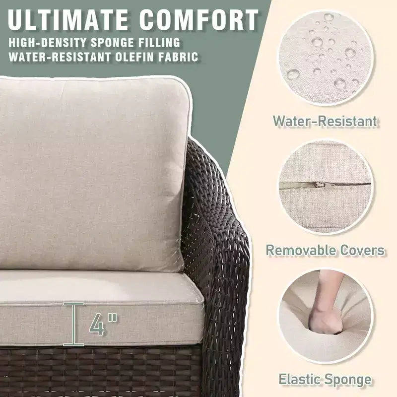 UPTIOT 6-Piece Outdoor Set with 3-Seat Sofa, 2 Swivel Chairs, 2 Single Chairs & 50,000 BTU Grey Fire Table
